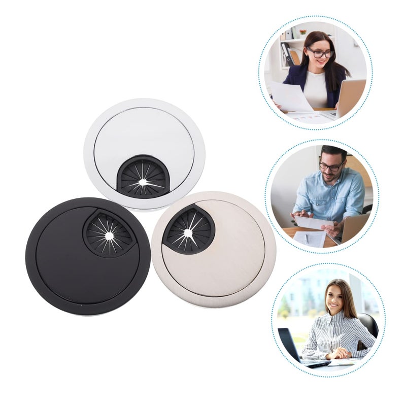3Pcs Cable Management Box Desk Wire Grommet Round Organizer Easy Open Cover White - Image 4