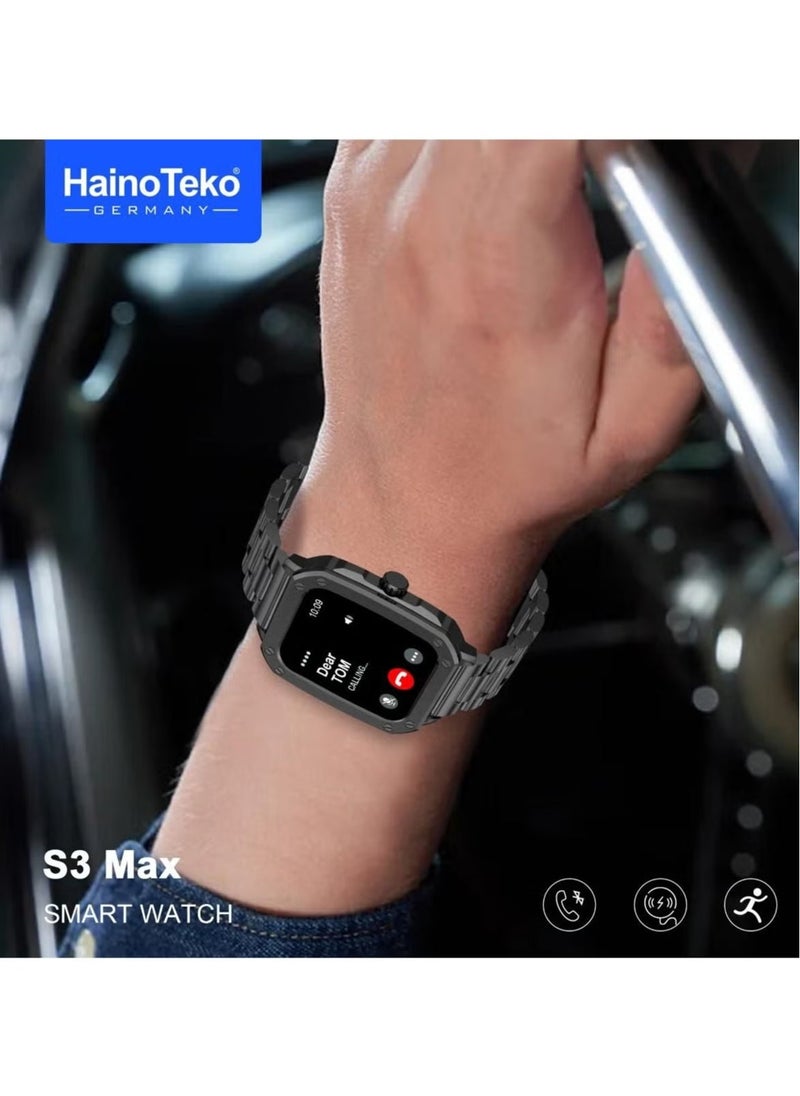 Haino Teko S3 Max Smart Watch with 2 Set Strap, Dial Case & Wireless Charger for Men & Boys – Stylish Black Design, Fitness Tracker, Heart Rate Monitor, Sleep Tracking, Waterproof, Long Battery Life, Compatible with iOS & Android - Image 1