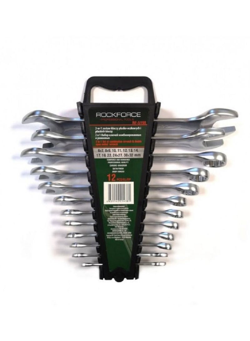 ROCKFORCE Mixed Wrench Set 2 in 1 Open End and Combination 12pcs in a Plastic Holder