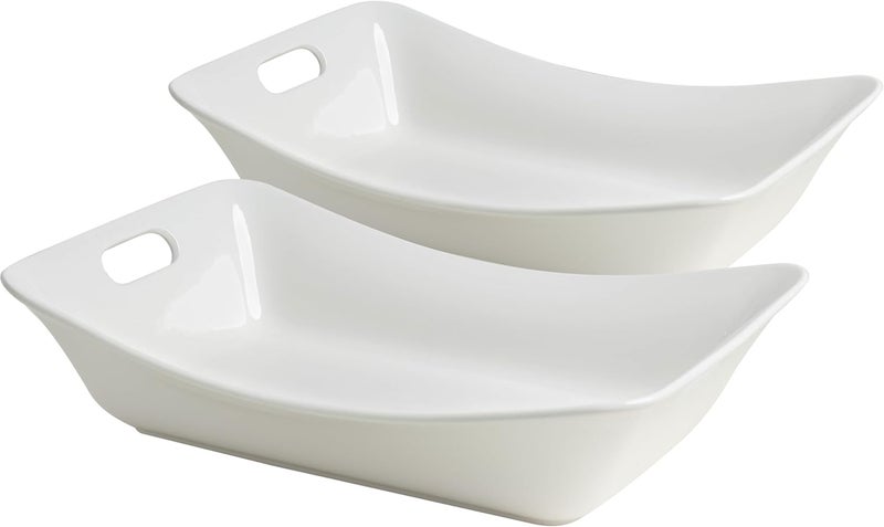 LEHAHA Large Serving Bowls with Handles Set of 2 White Porcelain Bowl Set Durable Ceramic Salad Bowls 2 Quarts Rectangular Serving Platter for Turkey Fruit Salad Serving Dishes for Entertaining - Image 1