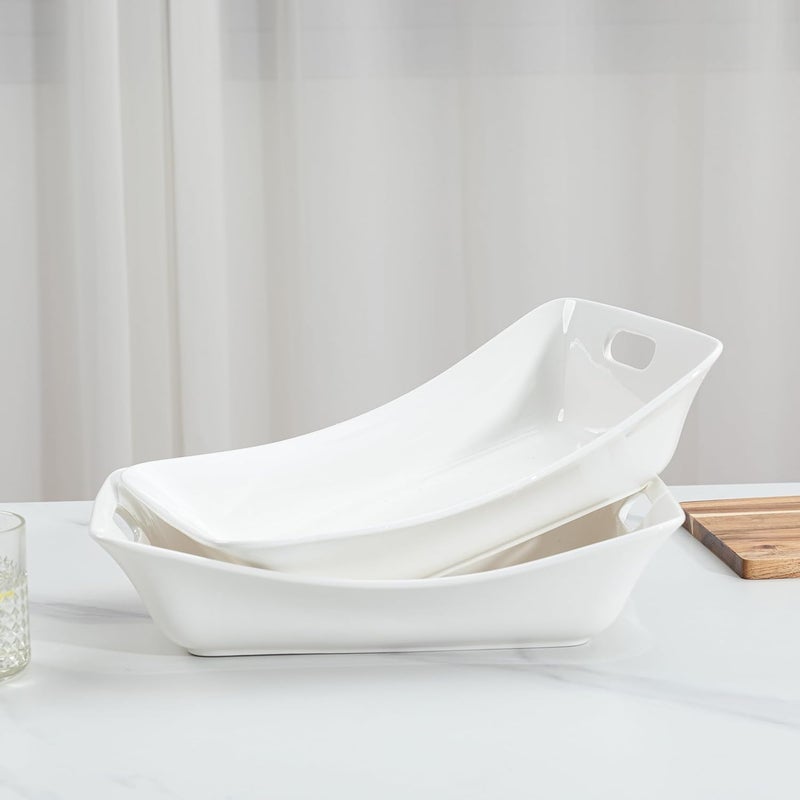 LEHAHA Large Serving Bowls with Handles Set of 2 White Porcelain Bowl Set Durable Ceramic Salad Bowls 2 Quarts Rectangular Serving Platter for Turkey Fruit Salad Serving Dishes for Entertaining - Image 5