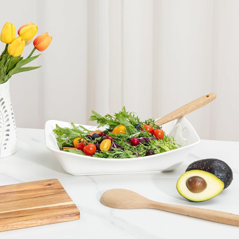 LEHAHA Large Serving Bowls with Handles Set of 2 White Porcelain Bowl Set Durable Ceramic Salad Bowls 2 Quarts Rectangular Serving Platter for Turkey Fruit Salad Serving Dishes for Entertaining - Image 4