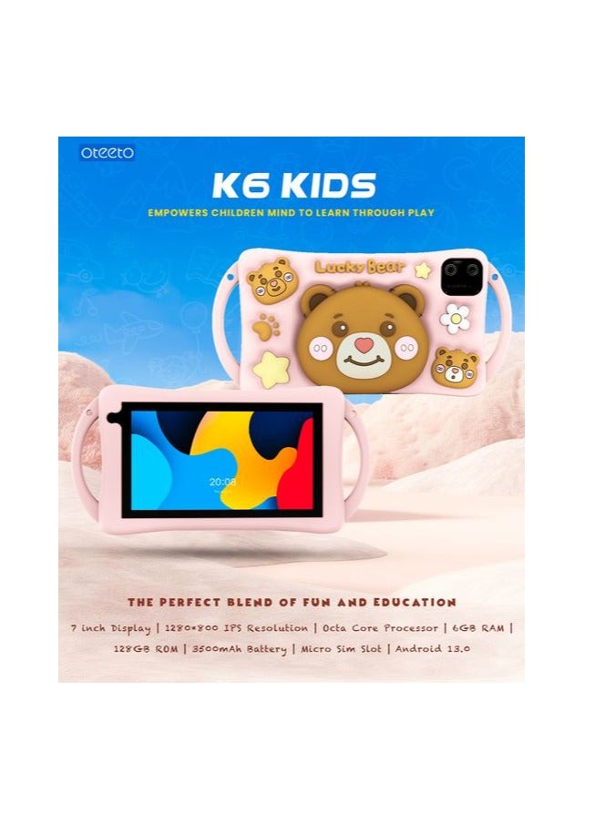 Oteeto Oteeto K6 Kids Tablet with Sim Card 128gb 6gb RAM Android 13 3500mah Battery - Beige  - Image 1
