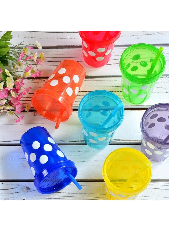 Youngever 7 Sets 11 Ounce Plastic Kids Cups with Lids and Straws, 7 Pack Reusable Toddler Cups with Straws in 7 Assorted Colors (Polka) - Image 3