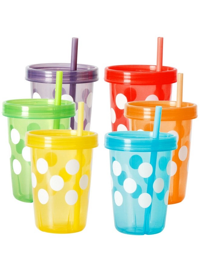 Youngever 7 Sets 11 Ounce Plastic Kids Cups with Lids and Straws, 7 Pack Reusable Toddler Cups with Straws in 7 Assorted Colors (Polka) - Image 1