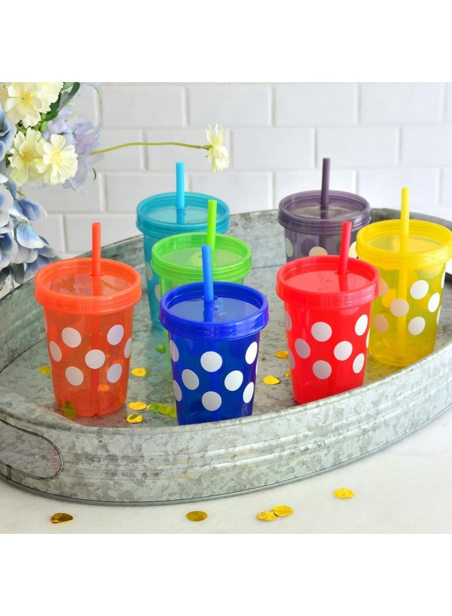 Youngever 7 Sets 11 Ounce Plastic Kids Cups with Lids and Straws, 7 Pack Reusable Toddler Cups with Straws in 7 Assorted Colors (Polka) - Image 4