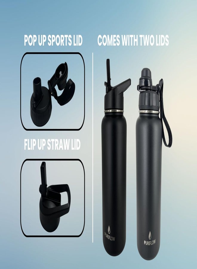 Pureflow 32oz Insulated Stainless Steel Water Bottle With 2 Leakproof Lids, Carrying Pouch, Double Wall Vacuum, BPA Free, Wide Mouth, Ideal for Gym, Fitness, Sports, Travel & Outdoors - Image 5