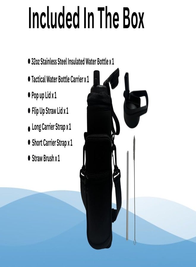 Pureflow 32oz Insulated Stainless Steel Water Bottle With 2 Leakproof Lids, Carrying Pouch, Double Wall Vacuum, BPA Free, Wide Mouth, Ideal for Gym, Fitness, Sports, Travel & Outdoors - Image 2