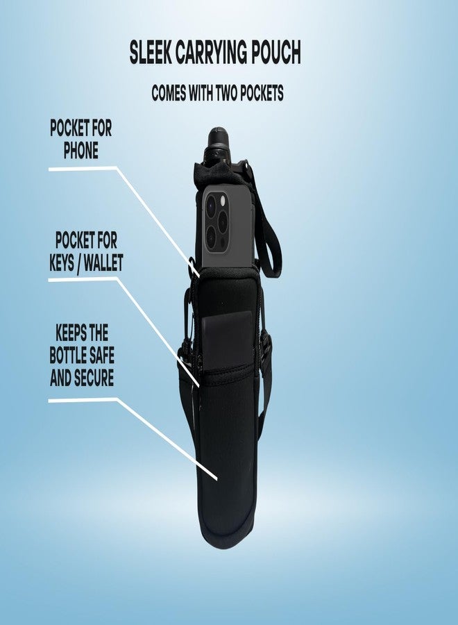 Pureflow 32oz Insulated Stainless Steel Water Bottle With 2 Leakproof Lids, Carrying Pouch, Double Wall Vacuum, BPA Free, Wide Mouth, Ideal for Gym, Fitness, Sports, Travel & Outdoors - Image 4