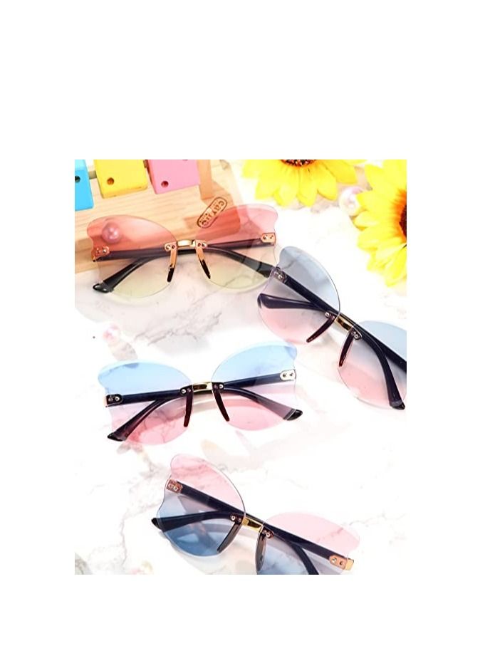 SYOSI Kid Sunglasses Rimless Butterfly Shaped Trendy Glasses Fairy Transparent Butterfly Glasses Vintage Gradient Frame Eye Glasses Fashionable 90s Girls' Sunglasses 4 Pairs  - Image 4