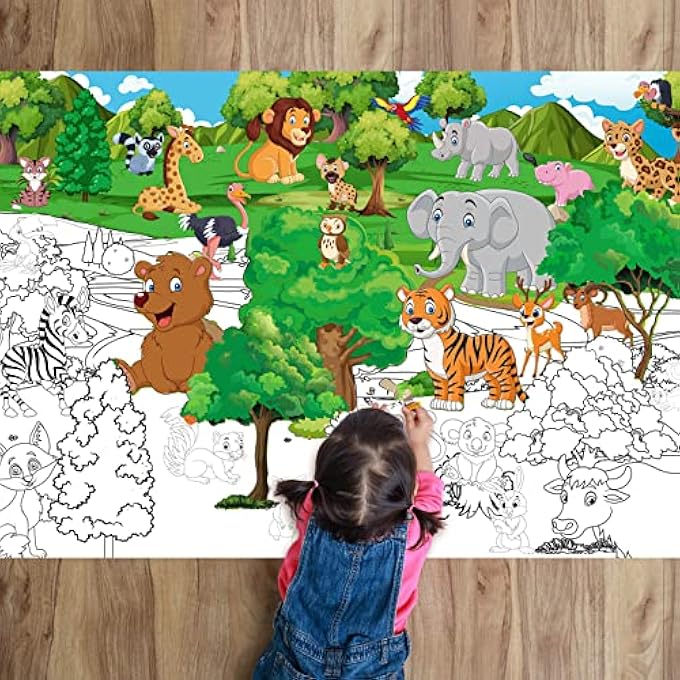 3 SET JUMBO GIANT COLORING POSTER 45 X 31.5 INCH LARGE TABLE WALL COLORING SHEETS WITH ZOO ANIMAL, OCEAN CREATURE, DINOSAUR THEME HUGE GIANT COLORING PAGES POSTER FOR ART ACTIVITY - Image 3