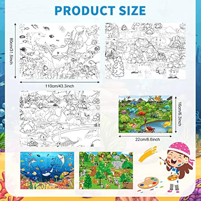 3 SET JUMBO GIANT COLORING POSTER 45 X 31.5 INCH LARGE TABLE WALL COLORING SHEETS WITH ZOO ANIMAL, OCEAN CREATURE, DINOSAUR THEME HUGE GIANT COLORING PAGES POSTER FOR ART ACTIVITY - Image 4