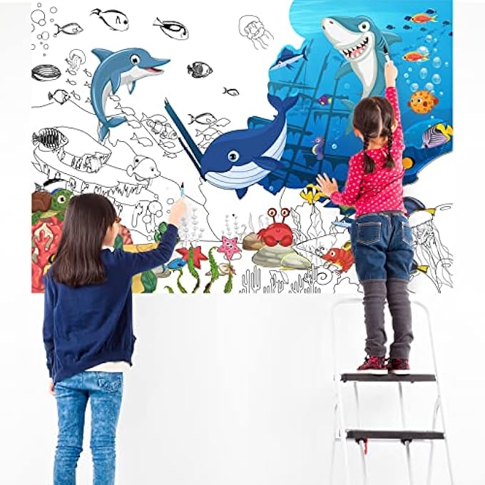 3 SET JUMBO GIANT COLORING POSTER 45 X 31.5 INCH LARGE TABLE WALL COLORING SHEETS WITH ZOO ANIMAL, OCEAN CREATURE, DINOSAUR THEME HUGE GIANT COLORING PAGES POSTER FOR ART ACTIVITY - Image 5