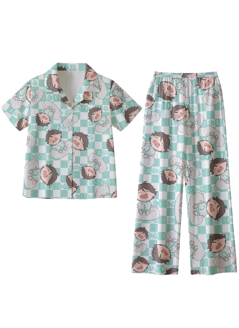 Generic - Volleyball Juvenile Pajamas and Chuanche Mens and Womens Home Suit Cartoon Animation Printing Girlfriend Three-Piece SetShort Sleeve Trousers Short Sleeve Trousers - Image 1