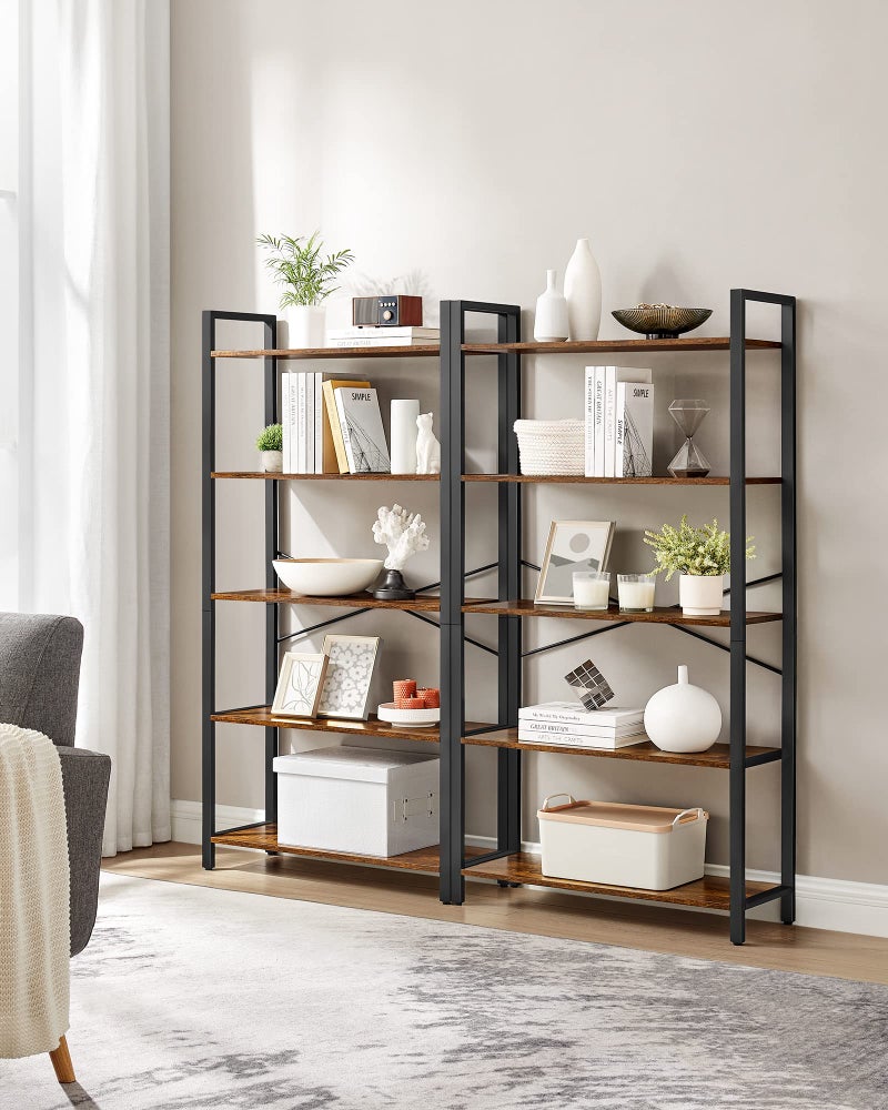 VASAGLE 5-Tier Bookshelf, Bookcase with Steel Frame, Book Shelf for Living Room, Home Office, Study, 11.8 x 26 x 60.2 Inches, Industrial Style, Rustic Brown and Ink Black ULLS061B01 - Image 3