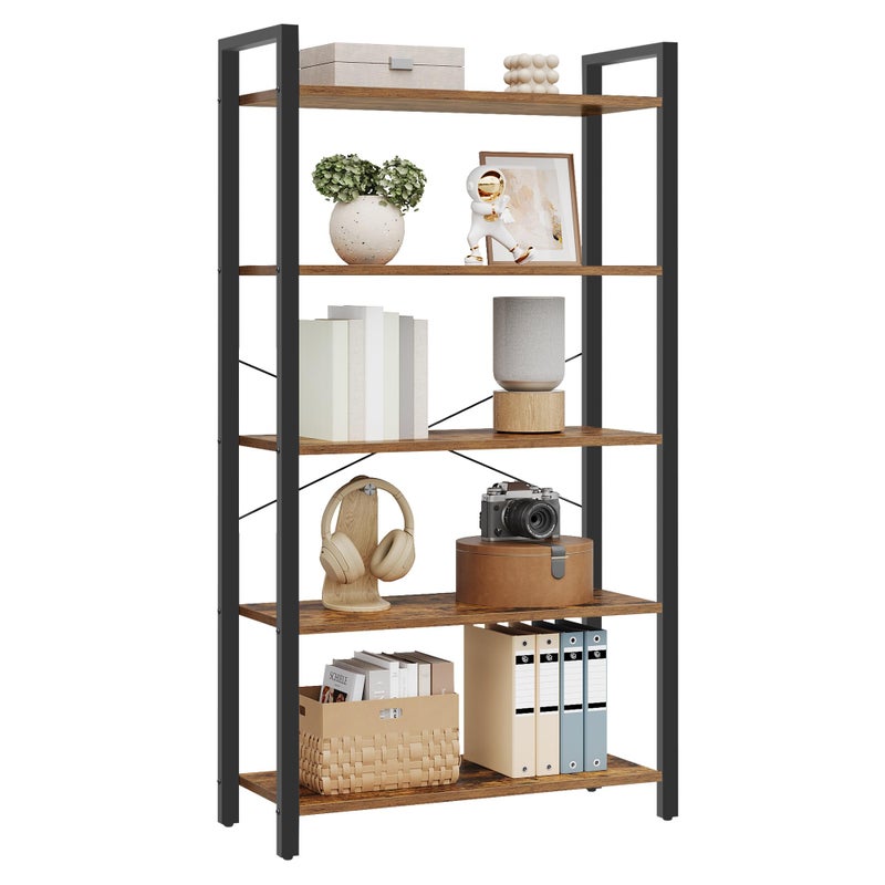 VASAGLE 5-Tier Bookshelf, Bookcase with Steel Frame, Book Shelf for Living Room, Home Office, Study, 11.8 x 26 x 60.2 Inches, Industrial Style, Rustic Brown and Ink Black ULLS061B01 - Image 1