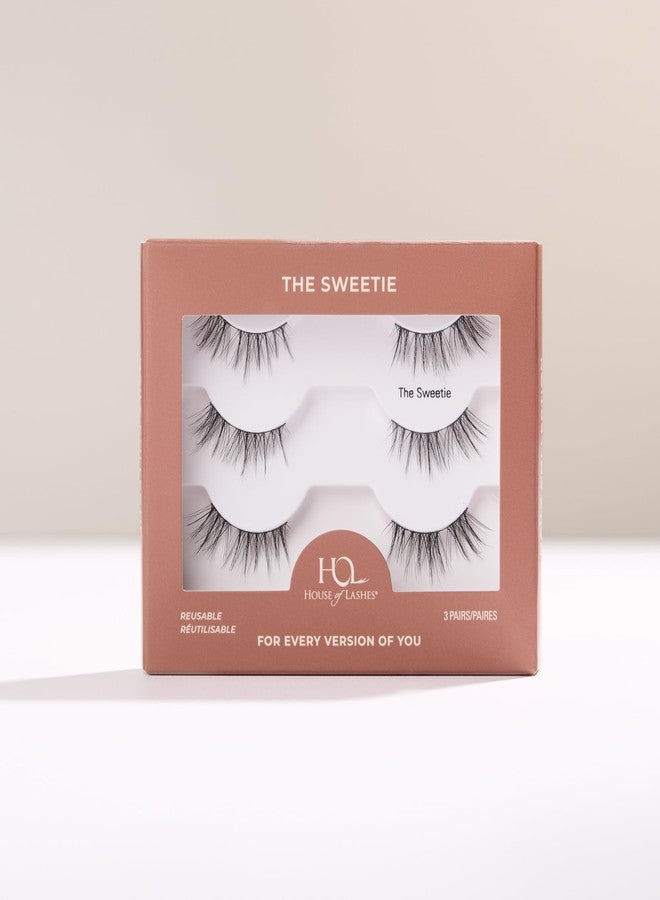 House of Lashes The Sweetie False Eyelashes, Black, Faux Silk, Medium Volume, Flared Half Lash, 3 Pairs, Reusable - Image 1
