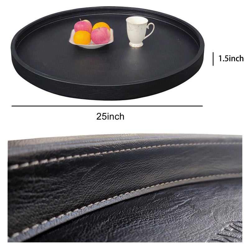 QAVOL 25 x 25 High-End Light Luxury Leather Round Oversized Tray - Ottoman Coffee Food Serving for Family Dinner, Outdoor Picnic & Party Essentials | Versatile Home Decor Tray(25 inch Black) - Image 5