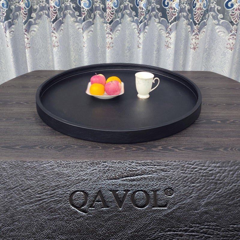 QAVOL 25 x 25 High-End Light Luxury Leather Round Oversized Tray - Ottoman Coffee Food Serving for Family Dinner, Outdoor Picnic & Party Essentials | Versatile Home Decor Tray(25 inch Black) - Image 3