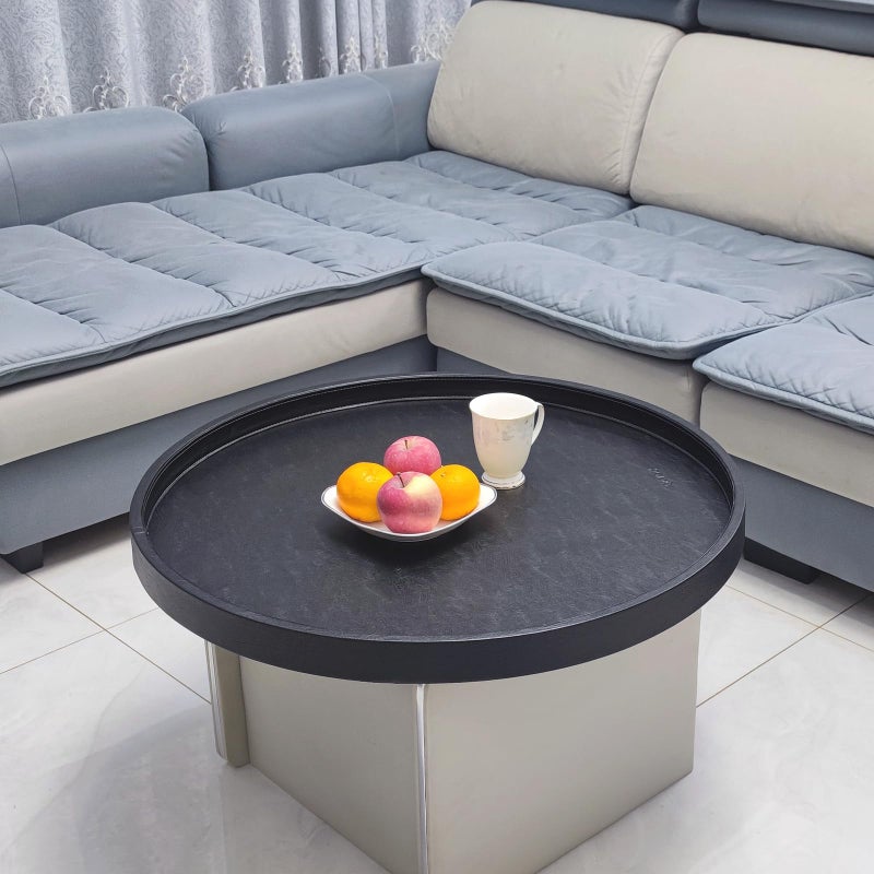 QAVOL 25 x 25 High-End Light Luxury Leather Round Oversized Tray - Ottoman Coffee Food Serving for Family Dinner, Outdoor Picnic & Party Essentials | Versatile Home Decor Tray(25 inch Black) - Image 2
