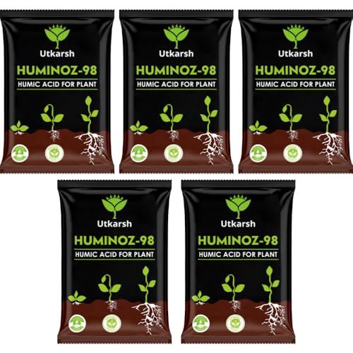 Utkarsh Huminoz-98 Humic Acid (98%) for Plants | Fertilizer for Potted Plants, Home Garden, Growth Enhancer, Soil Conditioner, Improves Root System | (Set of 5 of 900 gm; 4.5 Kg) - Image 1