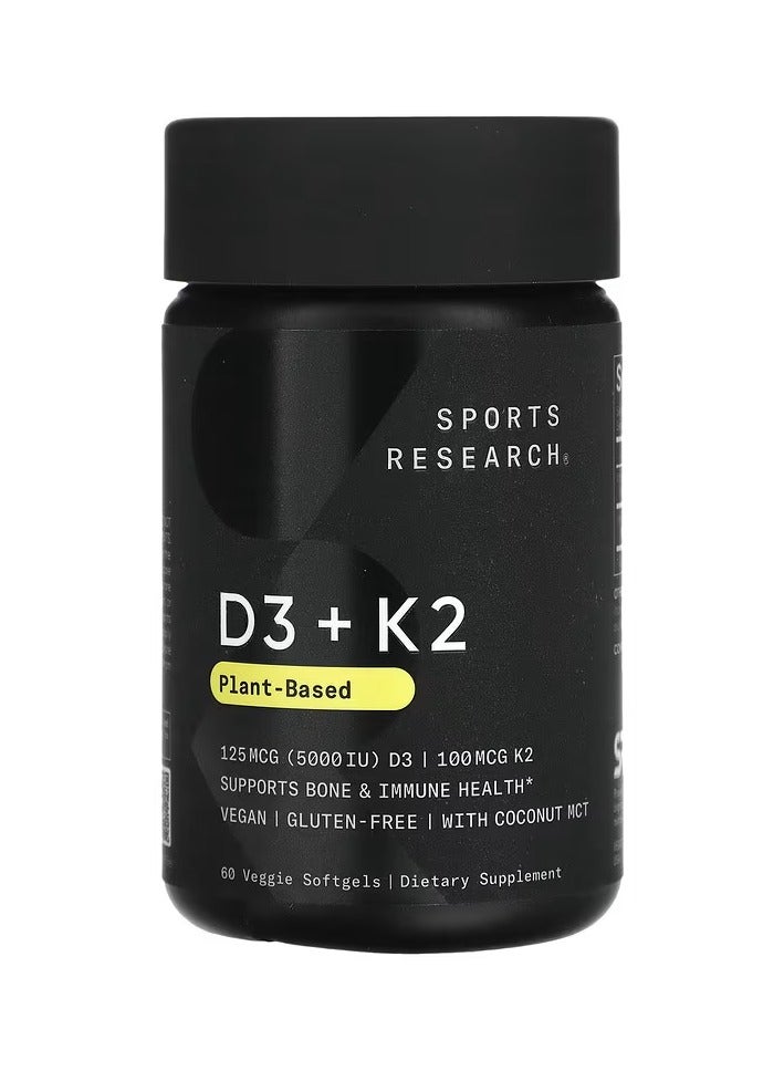 SPORTS RESEARCH D3 + K2 Plant Based, 60 Veggie Softgels - Image 1