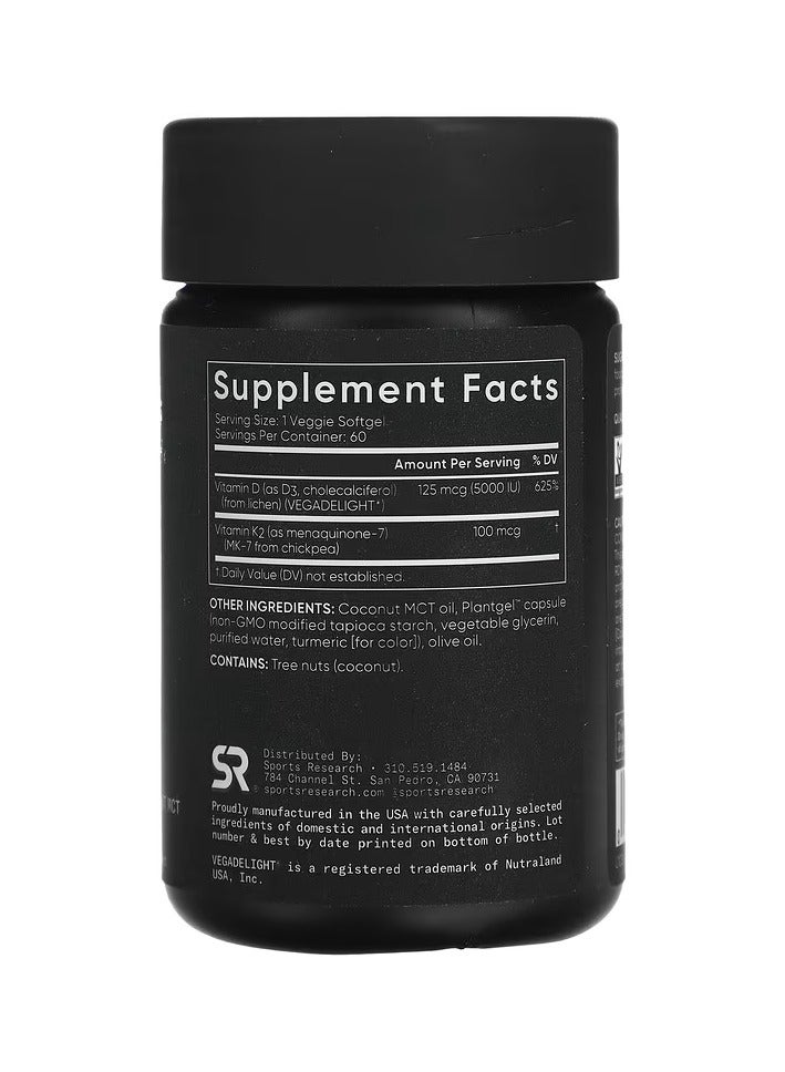 SPORTS RESEARCH D3 + K2 Plant Based, 60 Veggie Softgels - Image 2