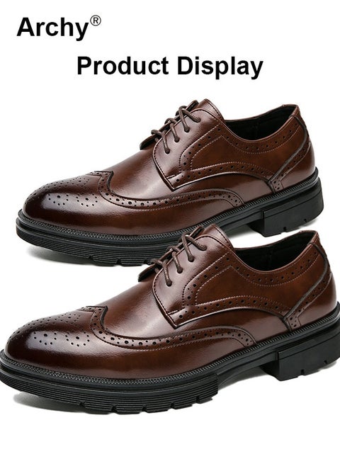 Archy Formal Leather Shoes for Men Round Toe Lace Up Brogue Pattern Breathable Non Slip Shoes Mens Burnished Premium Textured Dress Shoes | Best Price Bahrain | Manama, Riffa Archy Formal Leather Shoes for Men Round Toe Lace Up Brogue Pattern Breathable Non Slip Shoes Mens Burnished Premium Textured Dress Shoes | Best Price Bahrain | Manama, Riffa
