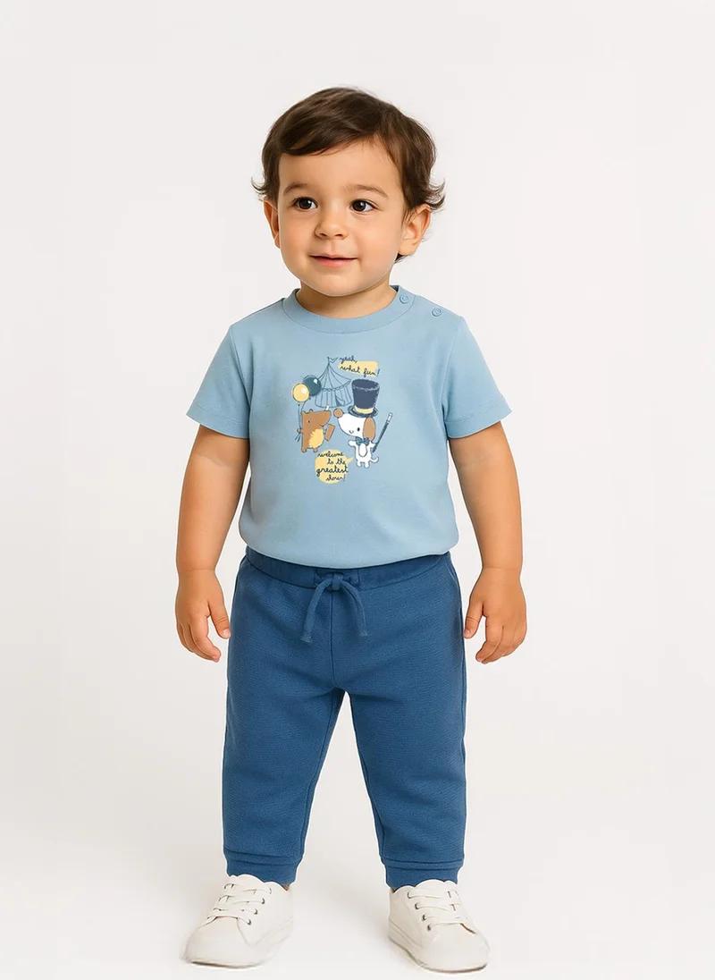Nautinati Nautinati Blue Graphic Print T-shirt and Pants Set for Infant Boys