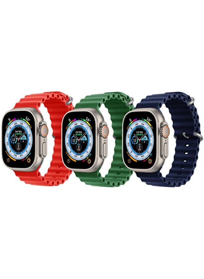 IAF - Silicone Ocean Band Strap Red, Green and Dark Blue for Apple Watch Ultra 8 49mm Set of 3 - Image 1