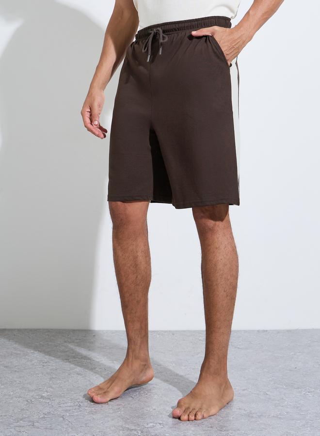 Styli Brown Color Block Raglan Sleeves T-Shirt and Shorts Pyjama Set - Image 5