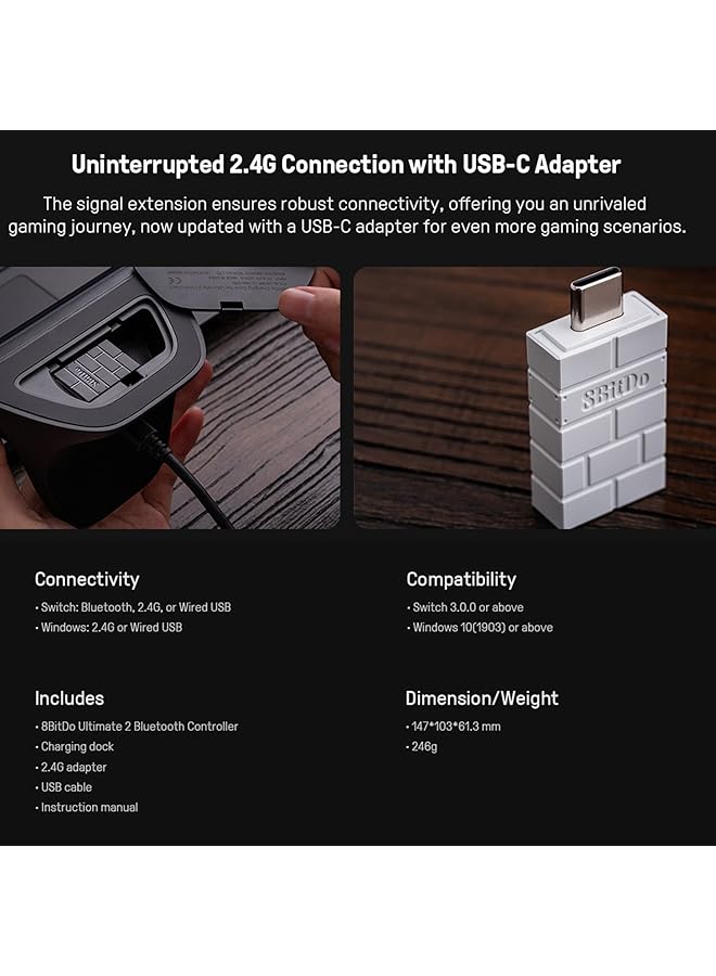 8Bitdo Ultimate 2 Bluetooth Controller With Tmr Joysticks For Switch Windows And Steam Deck Gaming Controller With Switchable Hall Effect/Tactile Triggers Rgb Fire Ring 8Speed Wireless Tech - Image 4