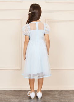 Styli Floral Applique Sequin Detail Mesh Layer Puff Sleeves Dress  - Image 4
