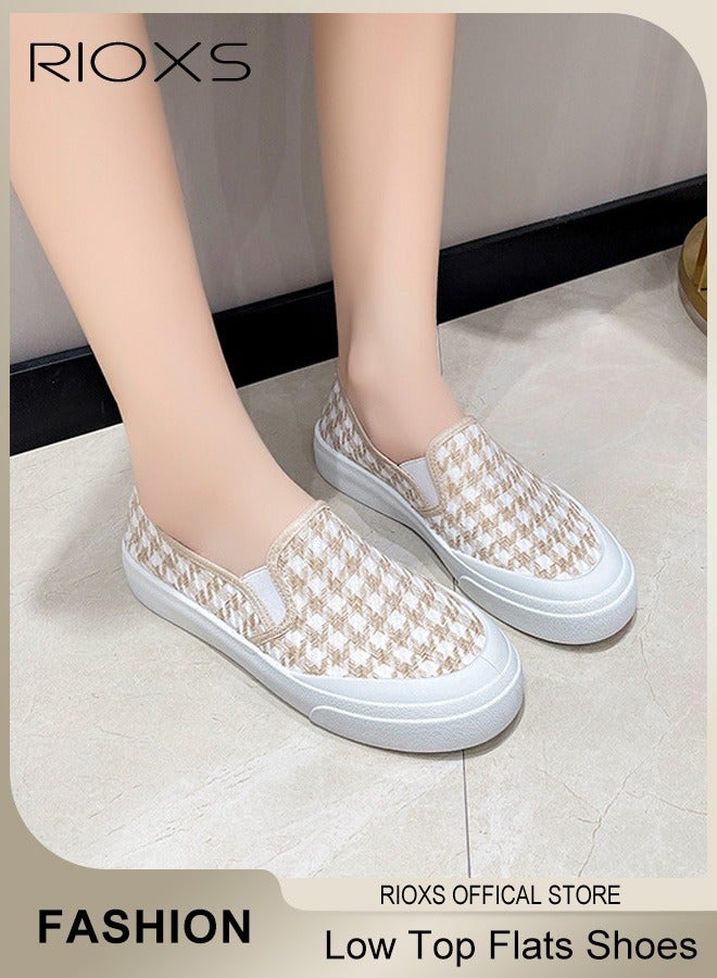 RIOXS Women's Slip on Shoes, Casual Low Top Sneakers, Fashionable Canvas Flats, Breathable Non-slip Shoes, Easy to Paired with Casual Clothes, Jeans or Skirts, Ladies Athlesiure Shoes  - Image 1