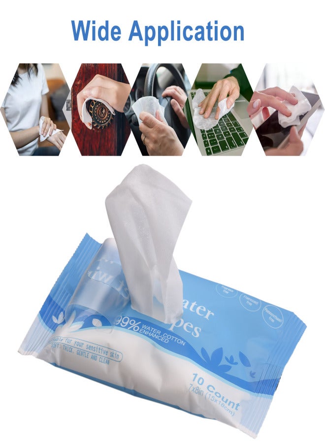 ١٠ مناديل قطنية مبللة، مناديل لليدين، مثالية للسفر، مناديل قطنية ناعمة وسميكة، مناديل مرطبة، عناية بالبشرة الحساسة - Image 5