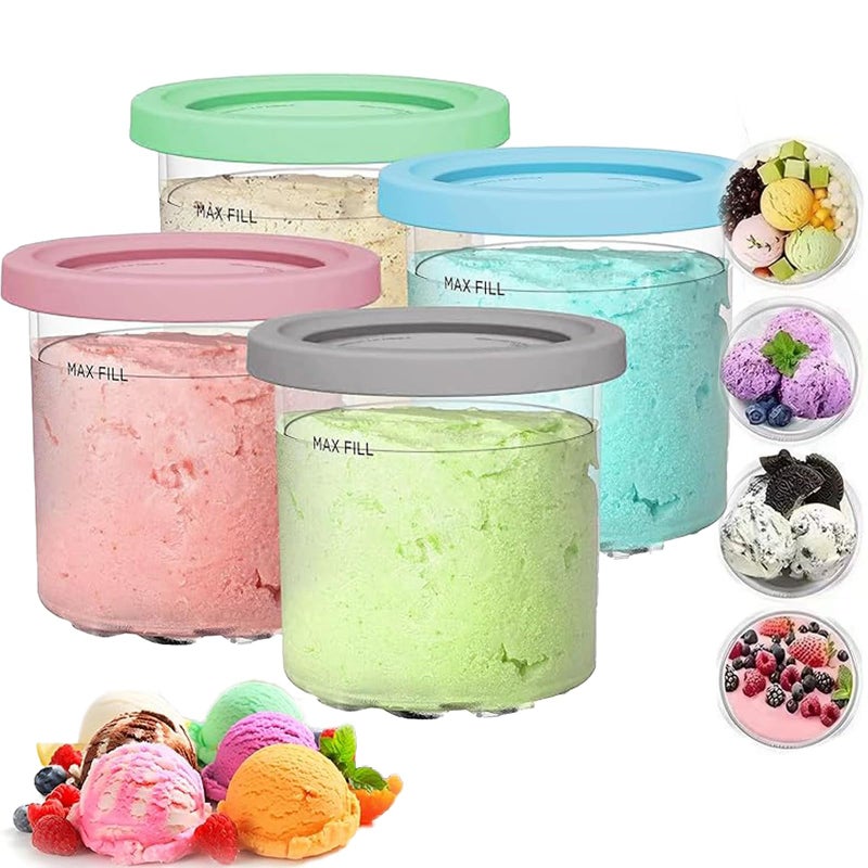 4PCS Containers Replacement for Ninja Creami Pints and Lids  16oz Cups Compatible with NC300 NC299 Series  BPA Free  Dishwasher Safe Green