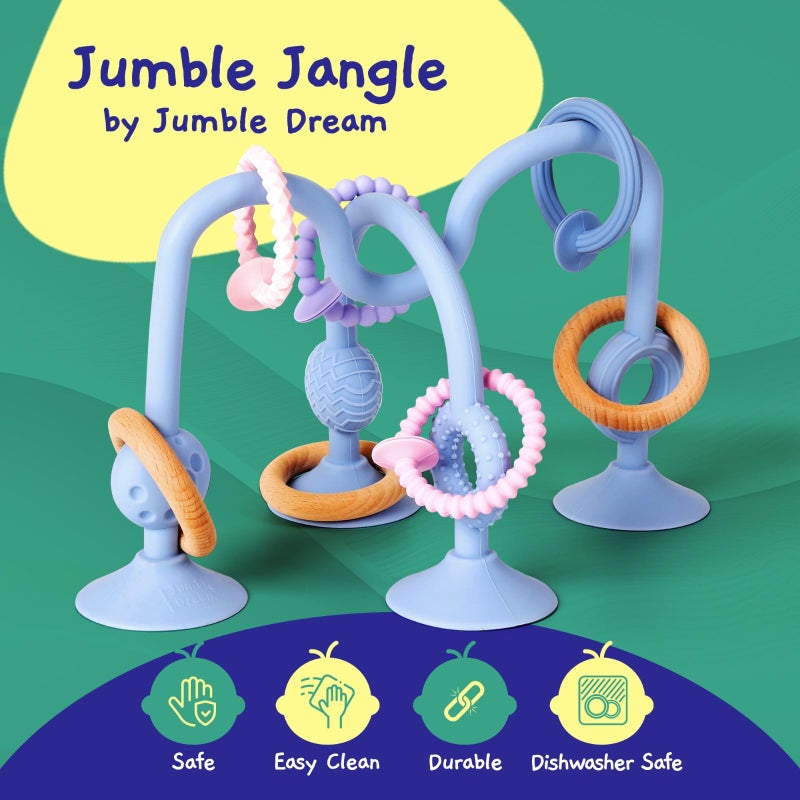 Jumble Dream Jumble Jangle Baby Teething Toys â€“ BPA-Free, Multi Purpose High Chair Toys for Babies: Suction Teething Relief with Sensory Toy Textures for Infants and Toddlers 0â€“24+ Months (Light Blue) - Image 5