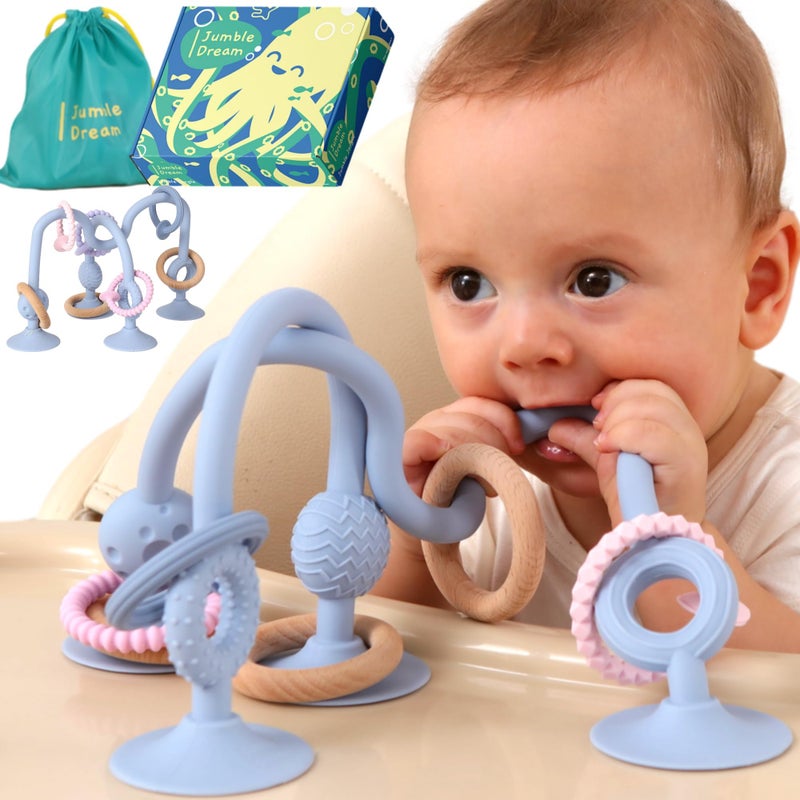 Jumble Dream Jumble Jangle Baby Teething Toys â€“ BPA-Free, Multi Purpose High Chair Toys for Babies: Suction Teething Relief with Sensory Toy Textures for Infants and Toddlers 0â€“24+ Months (Light Blue) - Image 1