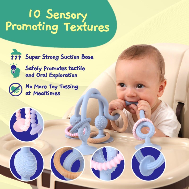 Jumble Dream Jumble Jangle Baby Teething Toys â€“ BPA-Free, Multi Purpose High Chair Toys for Babies: Suction Teething Relief with Sensory Toy Textures for Infants and Toddlers 0â€“24+ Months (Light Blue) - Image 3