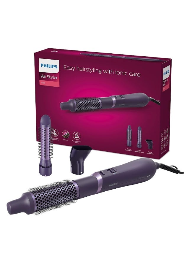Philips 3000 Series Air Styler for Drying and Styling with 3 heat & 2 speed settings, 3 attachments, 800W, - BHA305/03 Purple - Image 1