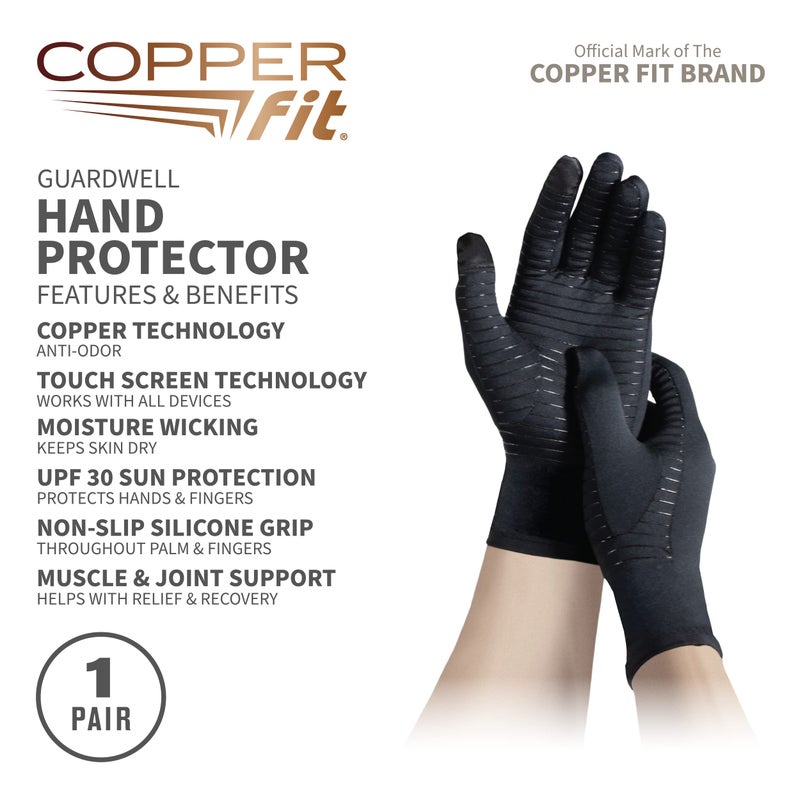 Copper Fit Guardwell Gloves Full Finger Hand Protection, Small/Medium, Black - Image 2