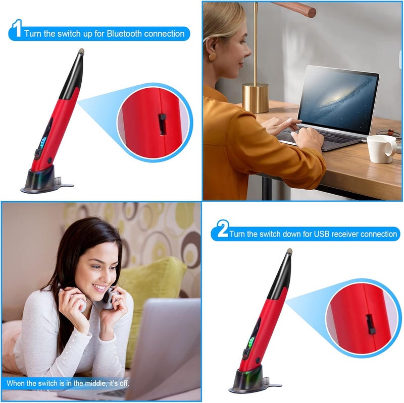 lychee Optical Pocket Pen Mouse with Voice Control and Bluetooth Function, Wireless Handwriting Mini Mice for PC Laptop Notebook Computer(Red) - Image 4