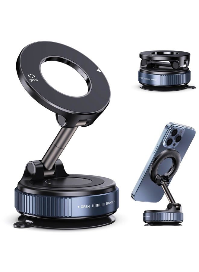 Jikasho Vacuum Magnetic Suction Phone Holder, Foldable and Retractable Hands-Free Suction Cup Phone Mount for Car/Gym/Mirror/Smooth Surface, Compatible with iPhone Android and All Smartphones (Black) - Image 1
