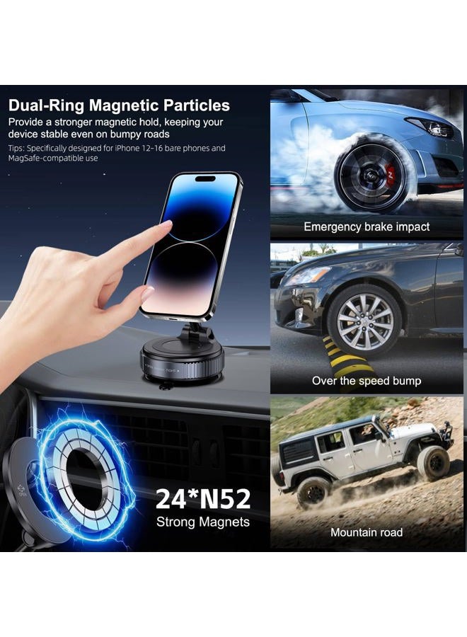 Jikasho Vacuum Magnetic Suction Phone Holder, Foldable and Retractable Hands-Free Suction Cup Phone Mount for Car/Gym/Mirror/Smooth Surface, Compatible with iPhone Android and All Smartphones (Black) - Image 4