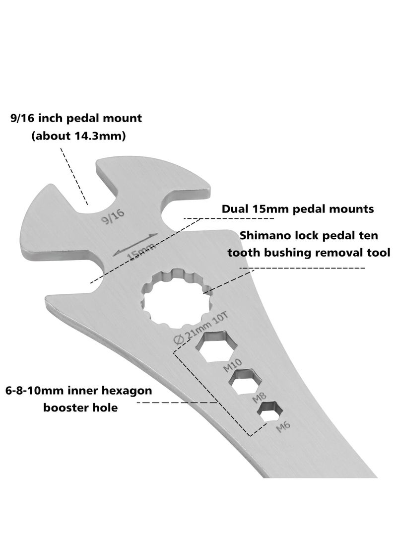 SYOSI Bike Pedal Wrench, Bicycle Pedal Removal Tool with Extra Long Handle for Efficient Repair of Road and Mountain Bikes, Multi-use 15mm,9/16 Pedal Removal Tool and 10mm/8mm/6mm Hexagon Hole  - Image 2