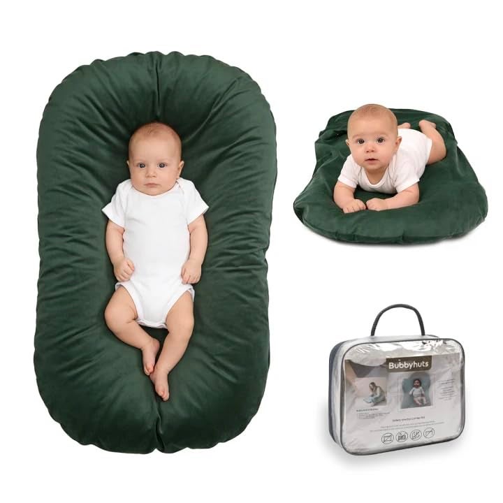Bubbyhuts Baby Lounger - Snuggle Cozy Me Infant Lounger for Newborn 0-12 Months, Flannel Coverï¼ŒPortable Breathable & Soft Baby Nest Lounger for Home and Travel - Moss - Image 1
