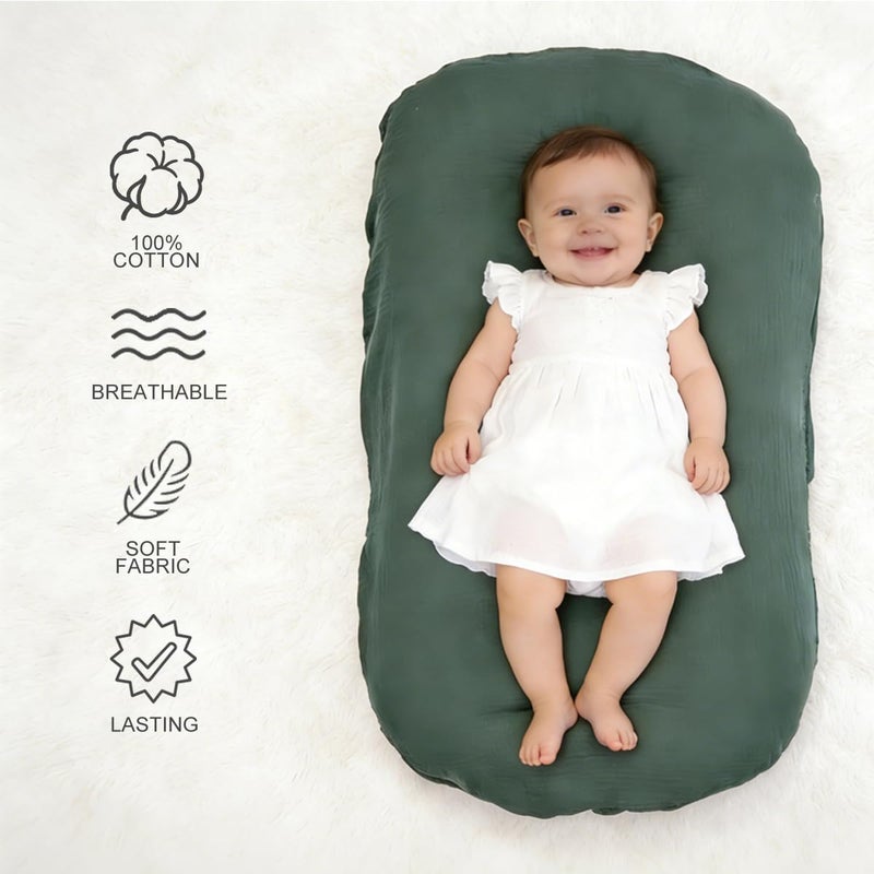 Bubbyhuts Baby Lounger - Snuggle Cozy Me Infant Lounger for Newborn 0-12 Months, Flannel Coverï¼ŒPortable Breathable & Soft Baby Nest Lounger for Home and Travel - Moss - Image 4