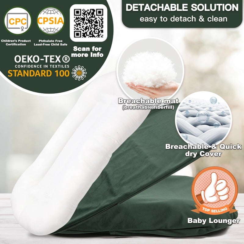 Bubbyhuts Baby Lounger - Snuggle Cozy Me Infant Lounger for Newborn 0-12 Months, Flannel Coverï¼ŒPortable Breathable & Soft Baby Nest Lounger for Home and Travel - Moss - Image 5