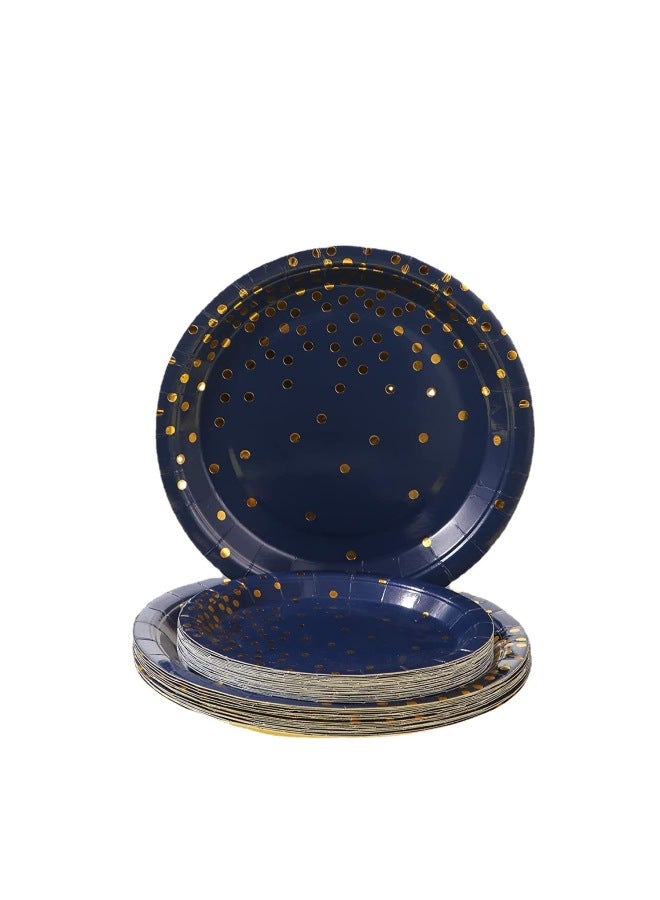 Navy Blue Polka Dot Foil Party Disposable Tableware Set Paper Plate Cups Napkins Table Decorations Party Supplies-Color:Large White Box (can Hold 24 People)  - Image 5