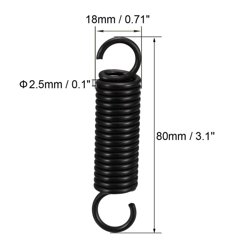uxcell Extension Spring - 2.5mm Wire Dia, 18mm OD, 80mm Free Length Spring Steel Small Dual Hook Tension Spring 2pcs - Image 2